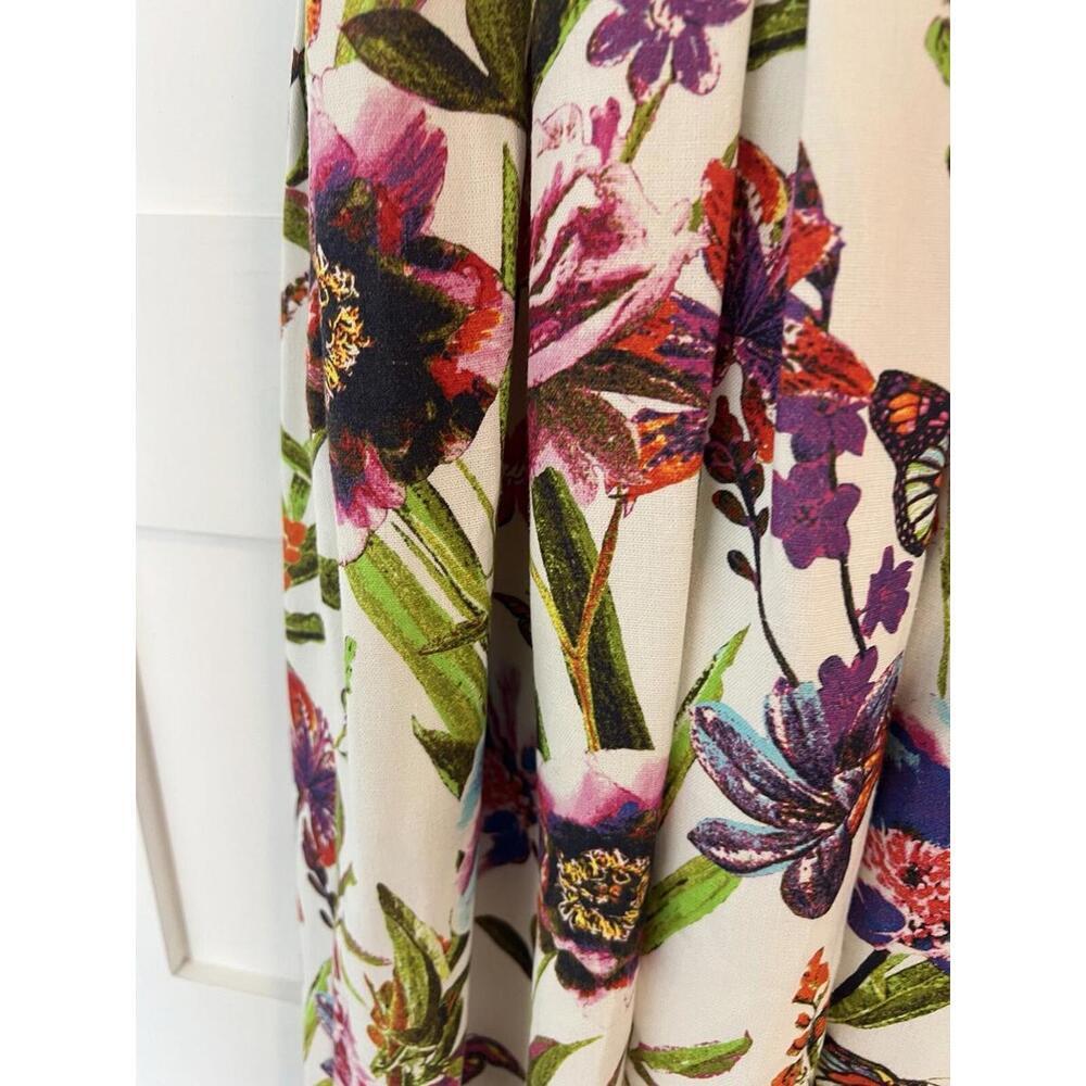 $255 LDT Athena Belted White Botanical Floral Linen-Blend Midi Dress Size 6 - Picture 5 of 9